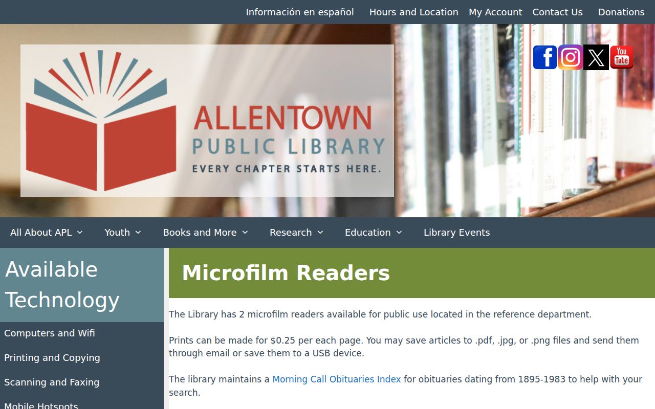 Lehigh County city directory microfilm information at Allentown Public Library