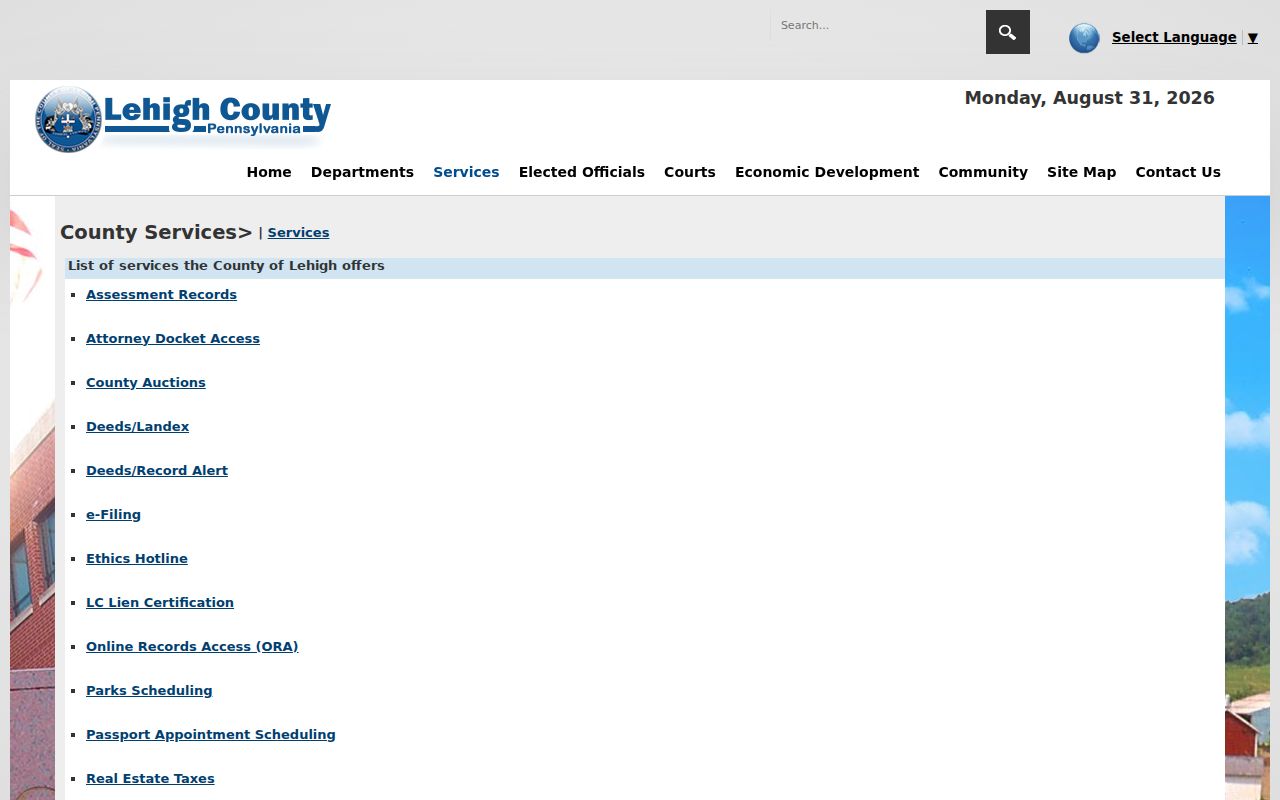 Lehigh County street directory research at the County Online Records Access service