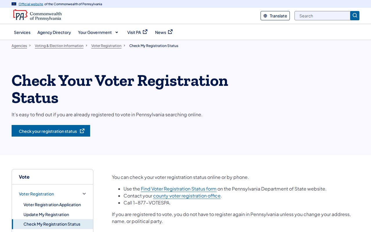 Lehigh County residents directory Pennsylvania voter registration status page